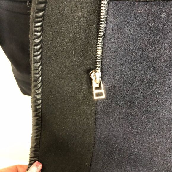 See You Soon Black/Navy Wool Blend Fur Collar Mid-Length Coat New - Picture 13 of 15